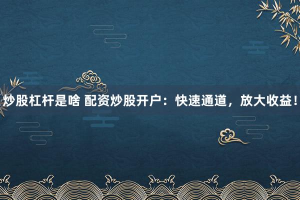 炒股杠杆是啥 配资炒股开户：快速通道，放大收益！